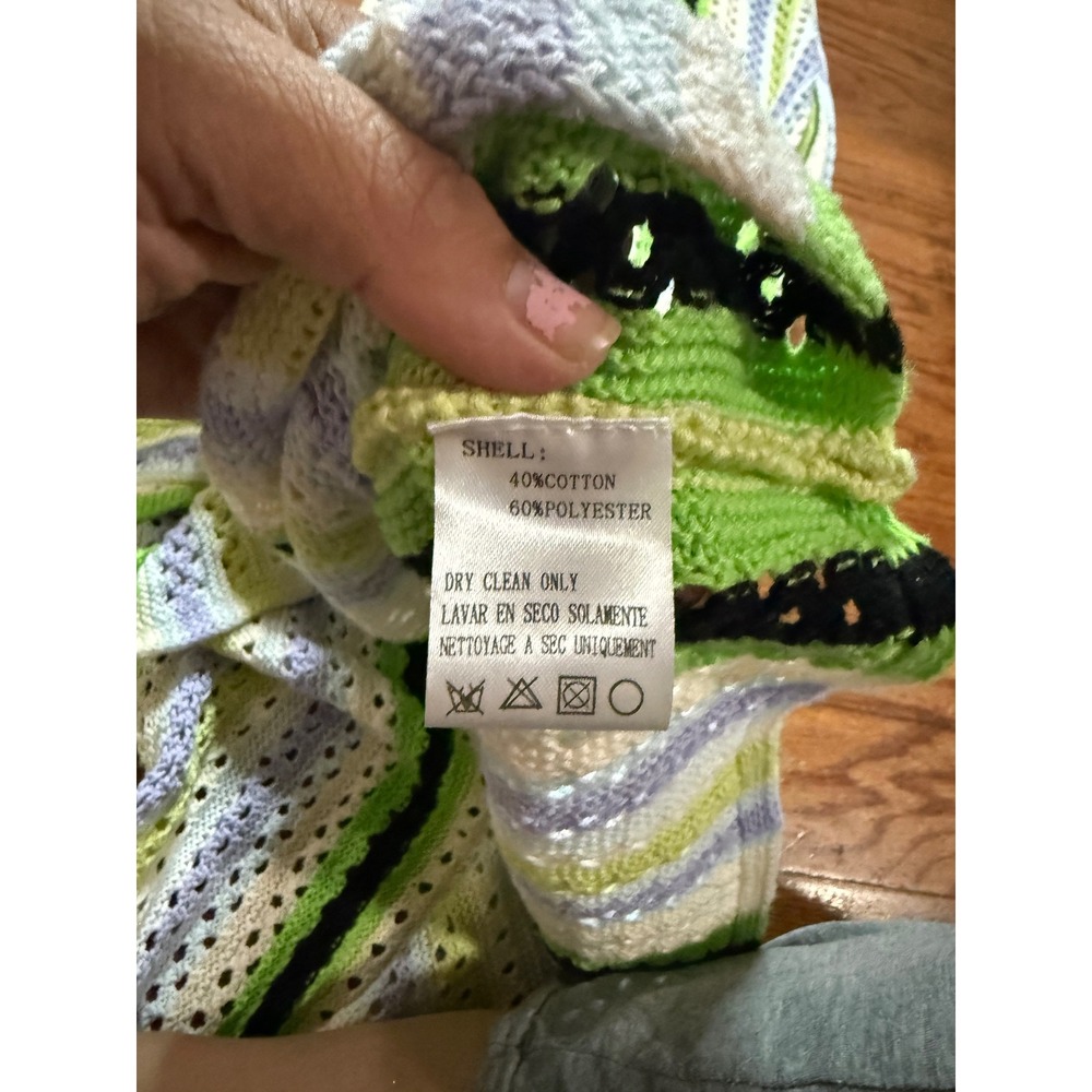 Ciebon Womens Crochet Maxi Dress Green Purple Striped Sleeveless Open Knit Large - Picture 4 of 6